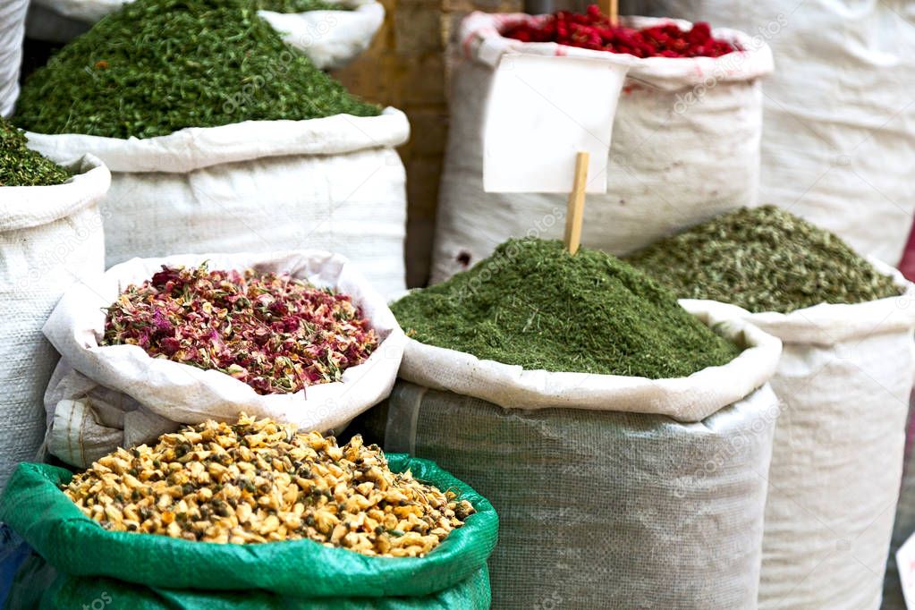 Mazzi di coriandolo ed erbe aromatiche fresche.